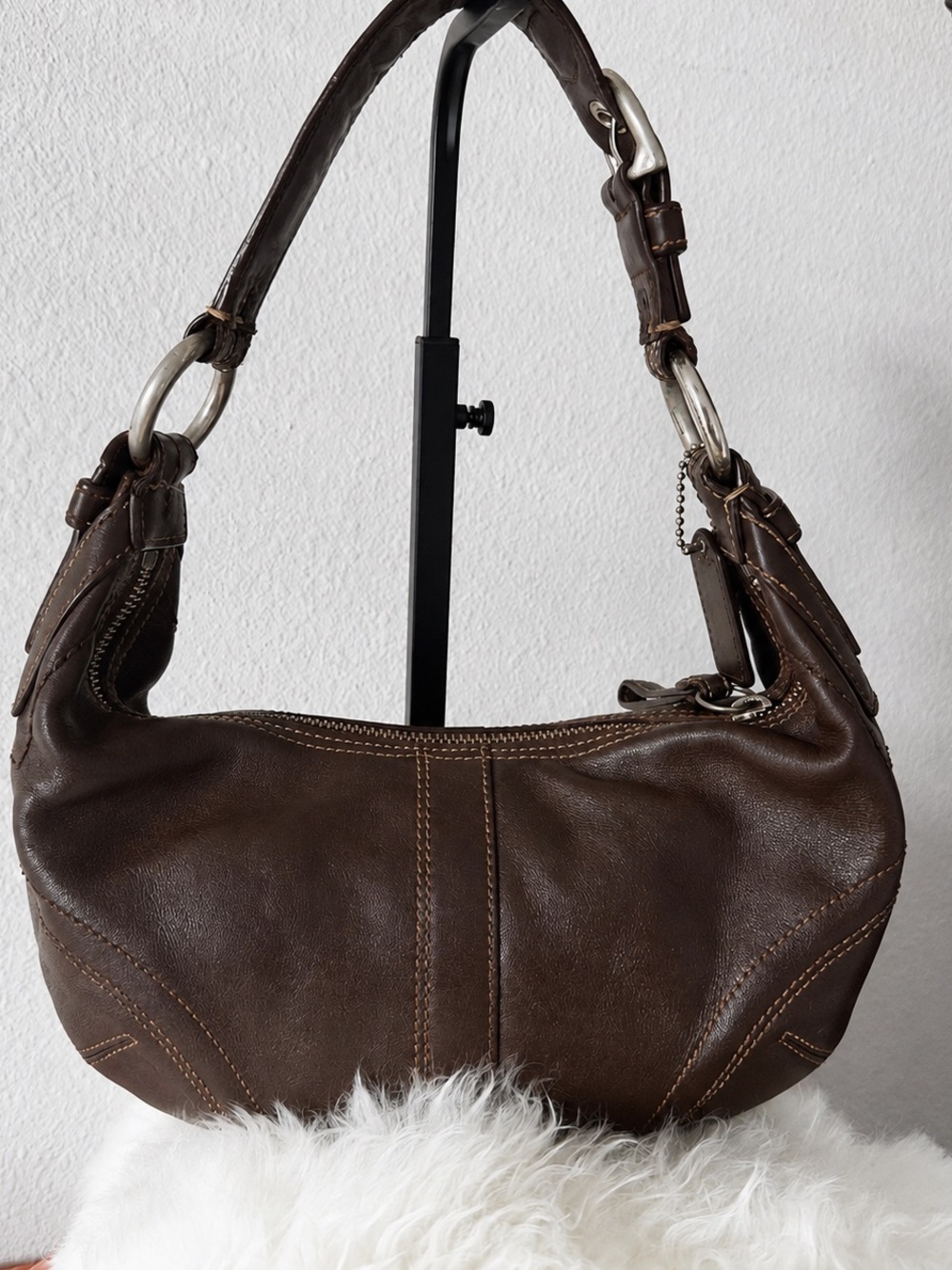 Vintage Coach Brown Leather Crescent Hobo Shoulder Bag Y2K